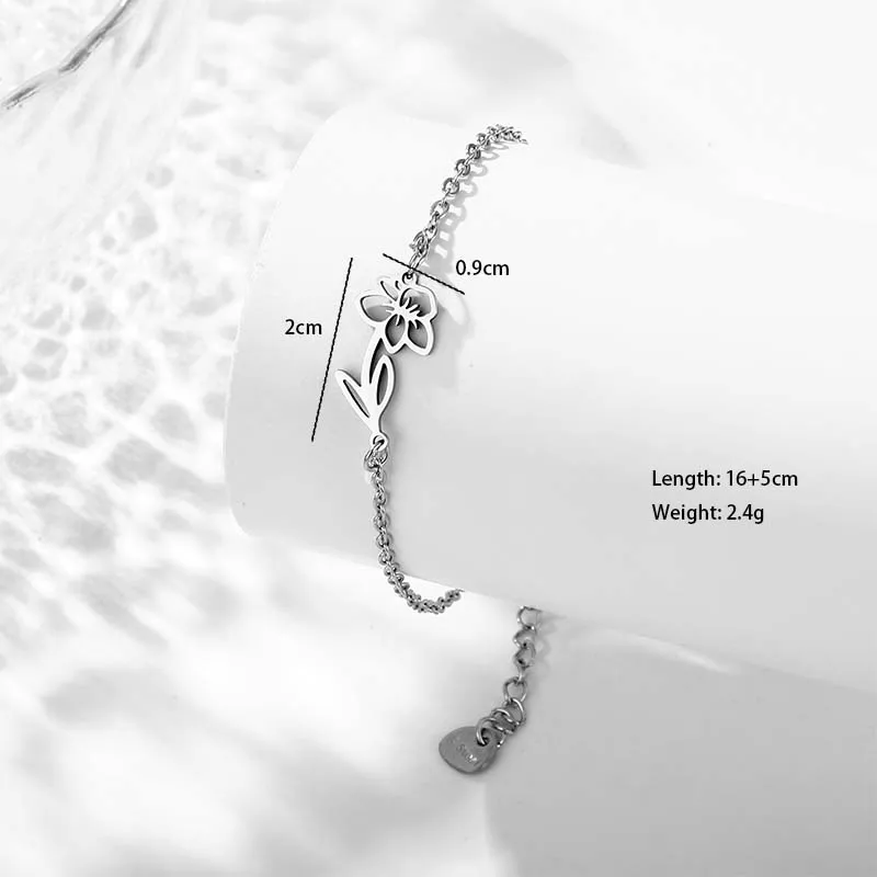 Petal Lotus Chrysanthemum Cute Bohemian Simple Style 201 Stainless Steel Bracelets In Bulk display picture 1
