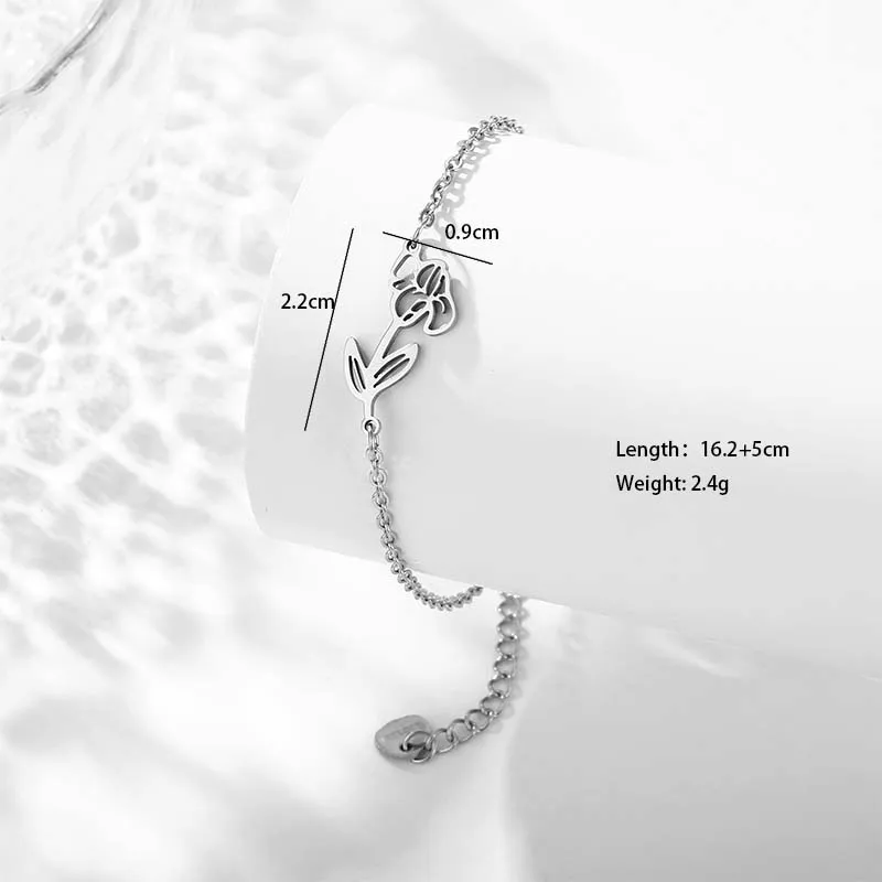 Petal Lotus Chrysanthemum Cute Bohemian Simple Style 201 Stainless Steel Bracelets In Bulk display picture 5