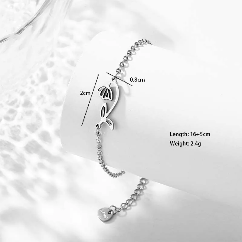 Petal Lotus Chrysanthemum Cute Bohemian Simple Style 201 Stainless Steel Bracelets In Bulk display picture 2