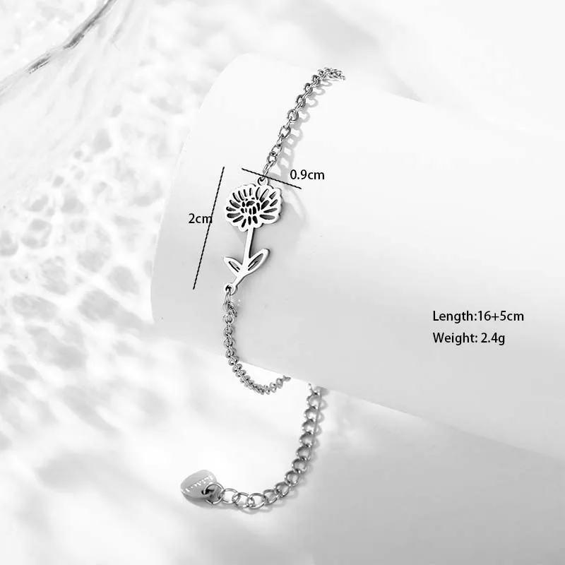 Petal Lotus Chrysanthemum Cute Bohemian Simple Style 201 Stainless Steel Bracelets In Bulk display picture 10