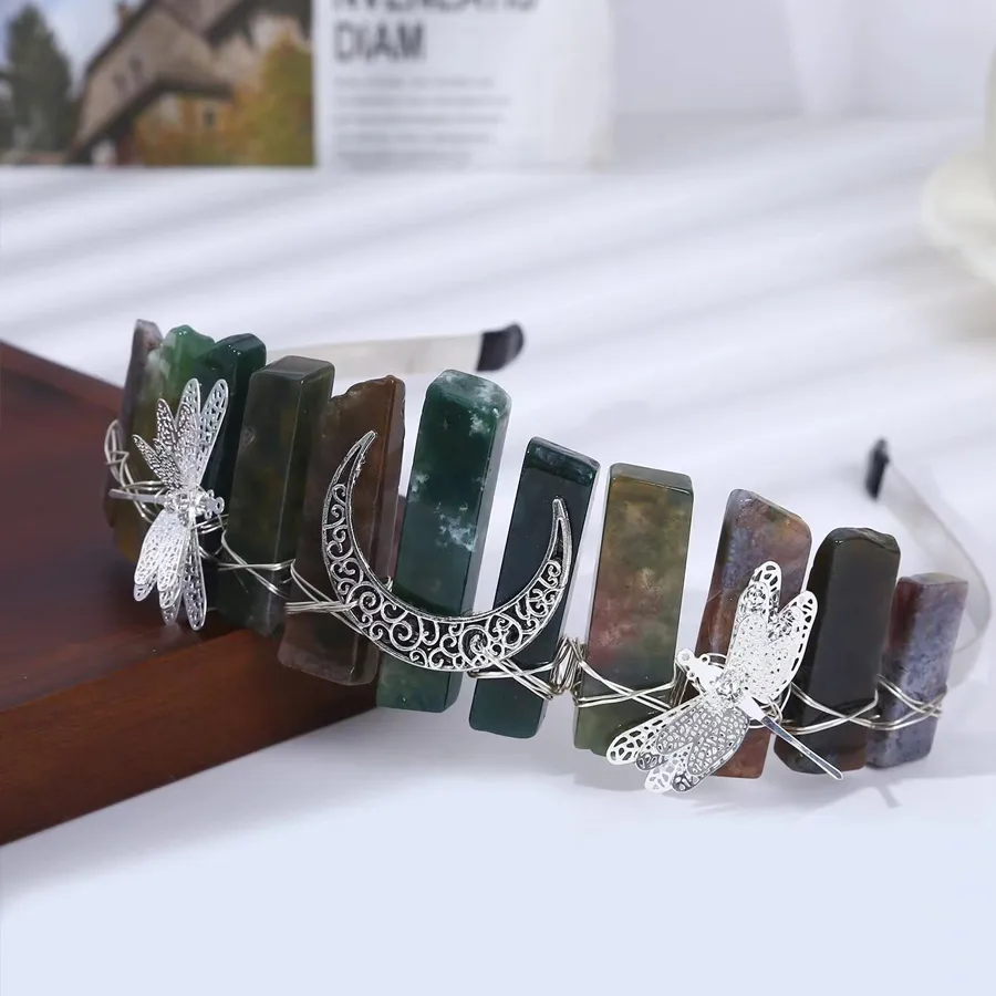 Femmes Insecte Lune Couleur Unie Classique Pastorale Artistique Gemme Le Fer Bande De Cheveux display picture 2