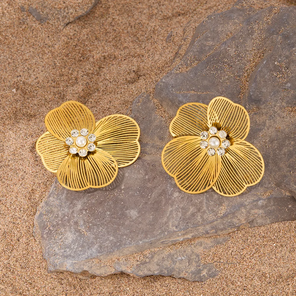 1 Paire Couleur Unie Style Simple Acier Inoxydable 304 Plaqué Or 18K Strass Artificiels Placage Incruster Boucles D'Oreilles display picture 7