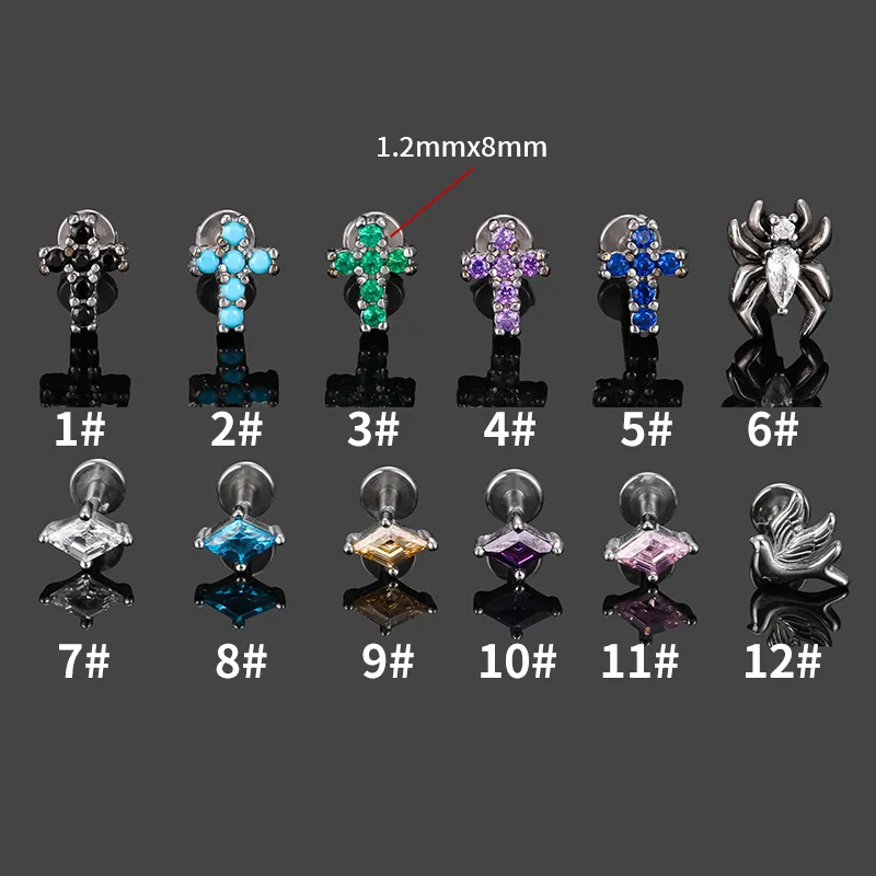 1 Piece Titanium Alloy Casual Simple Style Commute Cross Spider Bird Zircon Polishing Lip Rings Ear Cartilage Rings & Studs Nose Rings & Studs display picture 4