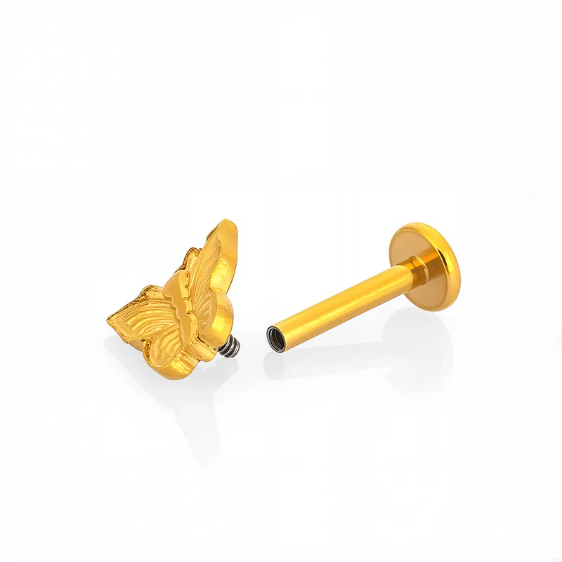 1 Piece 316L Stainless Steel  Casual Nordic Style Simple Style Animal Gesture Butterfly Zircon 18K Gold Plated Polishing Plating Hollow Out Lip Rings Ear Cartilage Rings & Studs Nose Rings & Studs display picture 7