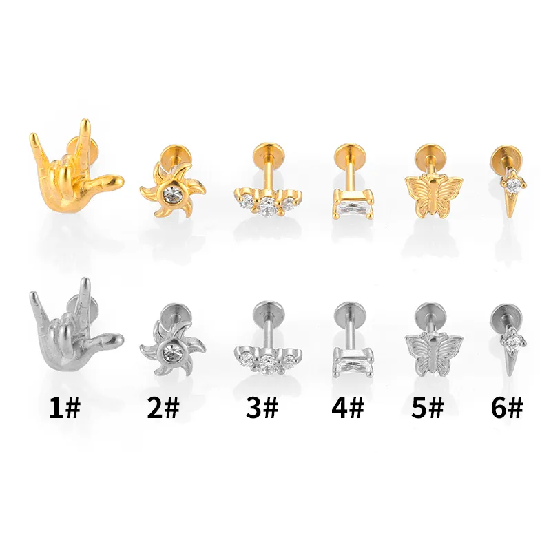 1 Piece 316L Stainless Steel  Casual Nordic Style Simple Style Animal Gesture Butterfly Zircon 18K Gold Plated Polishing Plating Hollow Out Lip Rings Ear Cartilage Rings & Studs Nose Rings & Studs display picture 1