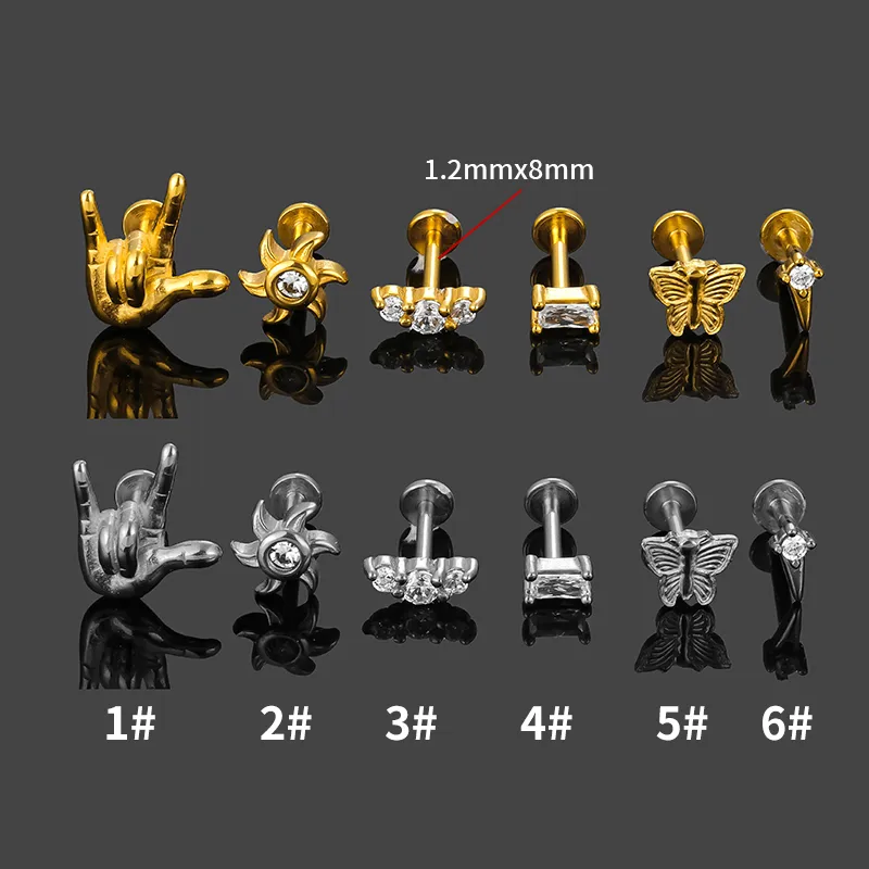 1 Piece 316L Stainless Steel  Casual Nordic Style Simple Style Animal Gesture Butterfly Zircon 18K Gold Plated Polishing Plating Hollow Out Lip Rings Ear Cartilage Rings & Studs Nose Rings & Studs display picture 2