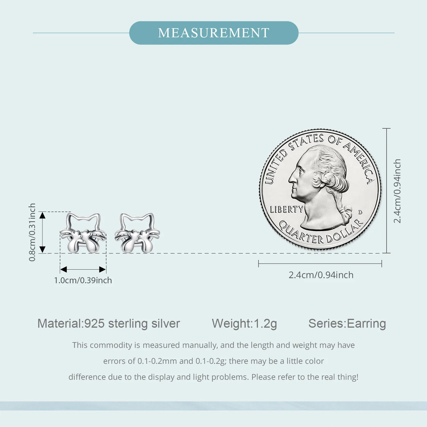 1 Par Plata De Ley 925 Gato Aretes Pequeños display picture 1