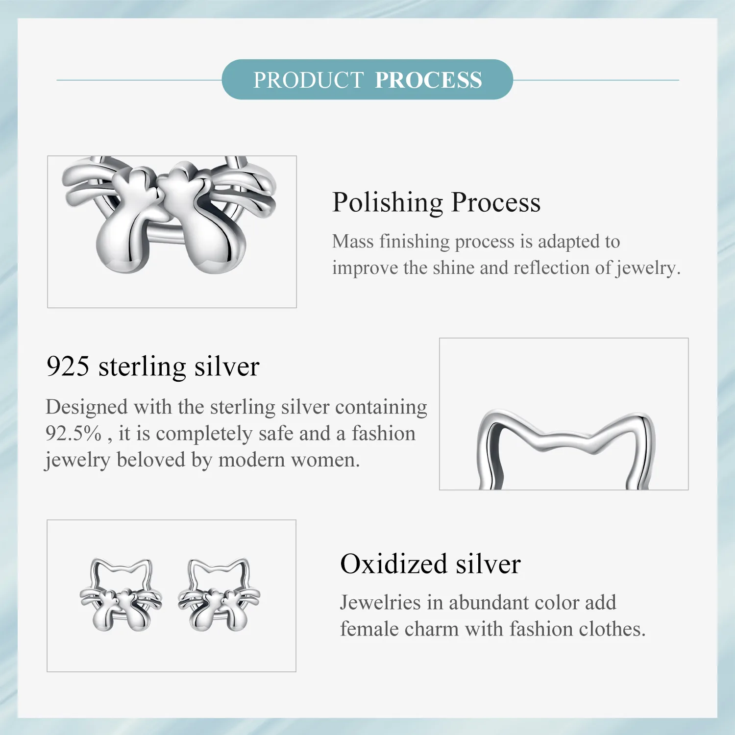 1 Pair 925 Sterling Silver Cat Small Stud Earrings display picture 3