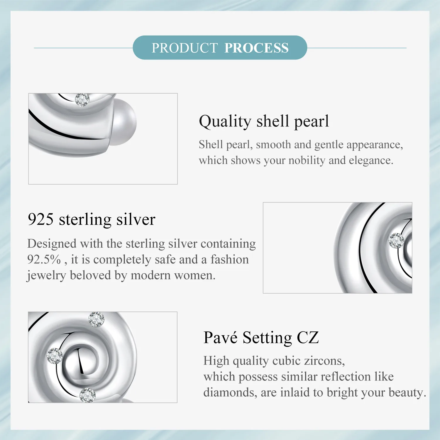 1 Pair 925 Sterling Silver Zircon Conch Small Stud Earrings display picture 2