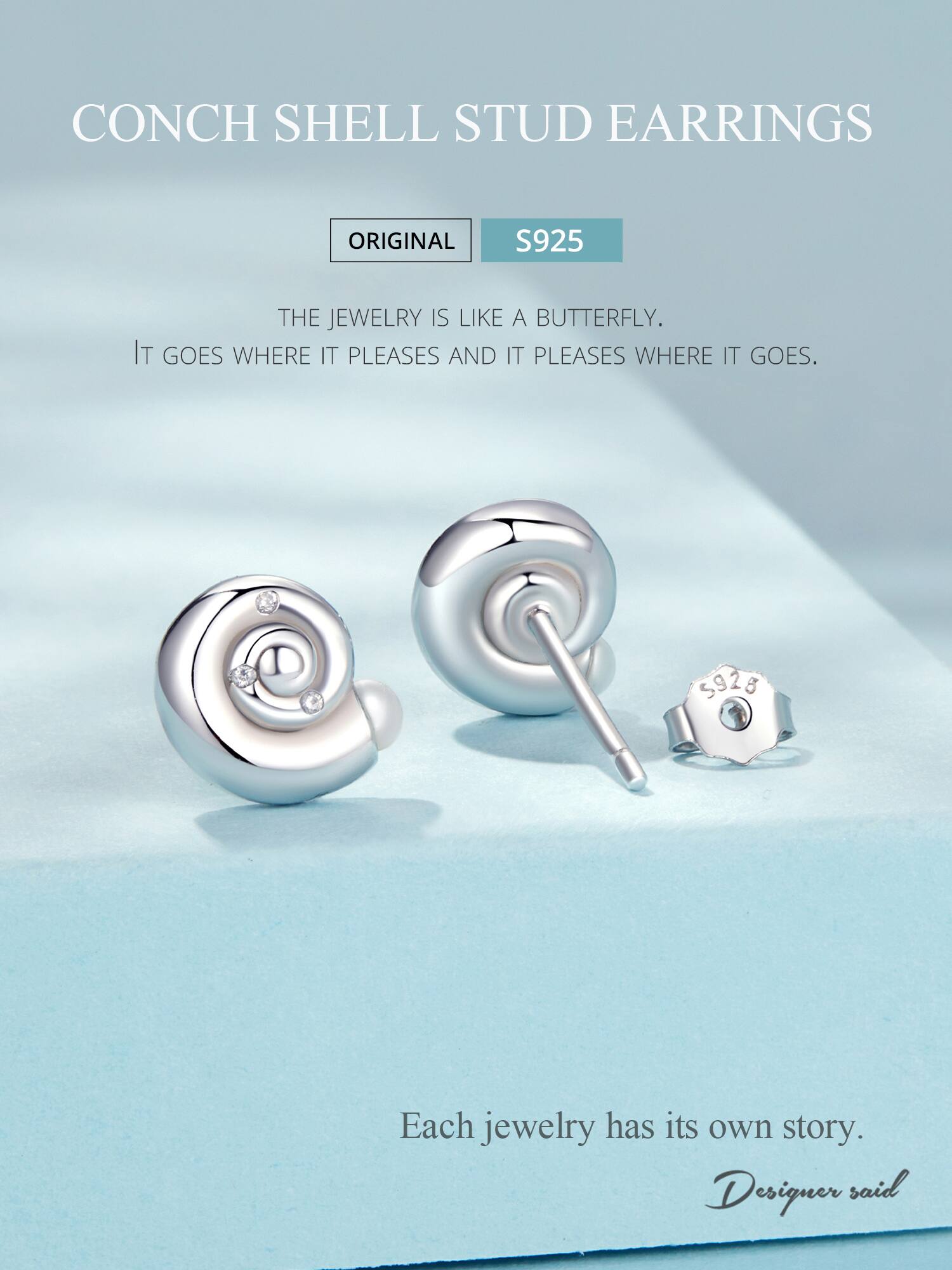 1 Paire Argent Sterling 925 Zircon Conque Petites Boucles D'oreilles display picture 5