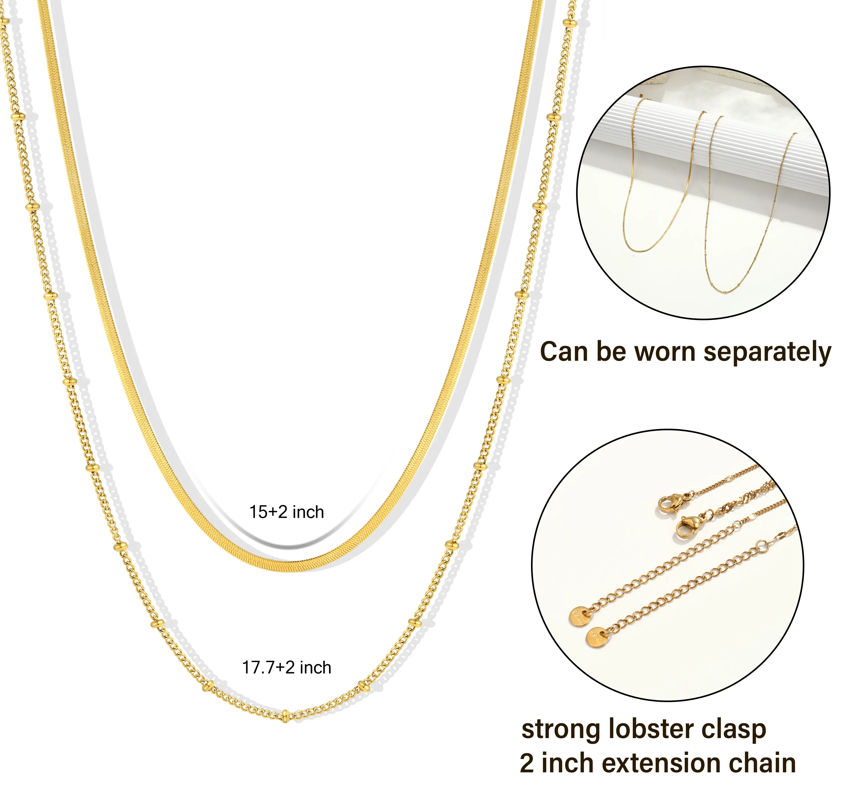 Round Modern Style Shiny 304 Stainless Steel Double Layer Necklaces Lobster Trigger Clasp Closure display picture 1