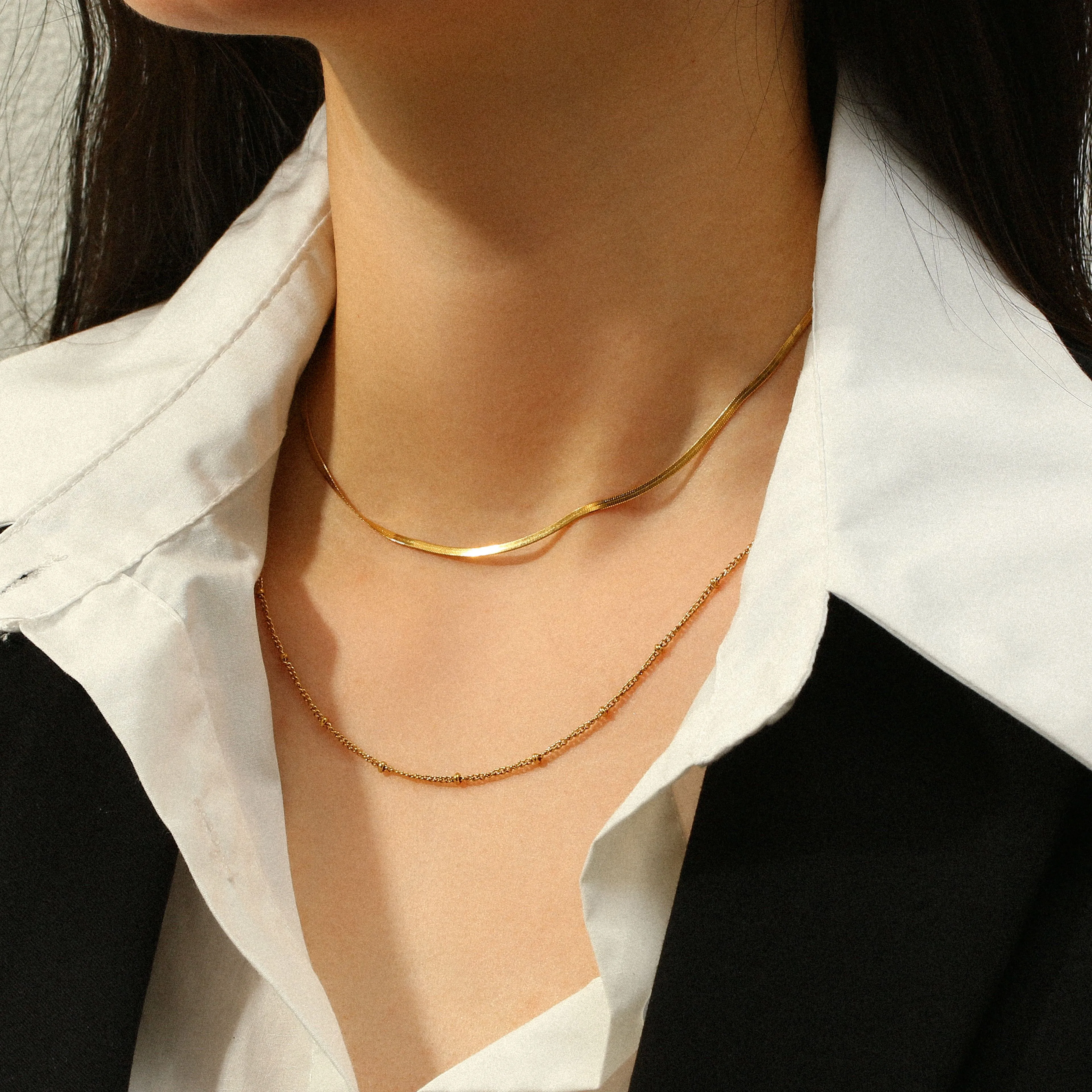 Round Modern Style Shiny 304 Stainless Steel Double Layer Necklaces Lobster Trigger Clasp Closure display picture 3