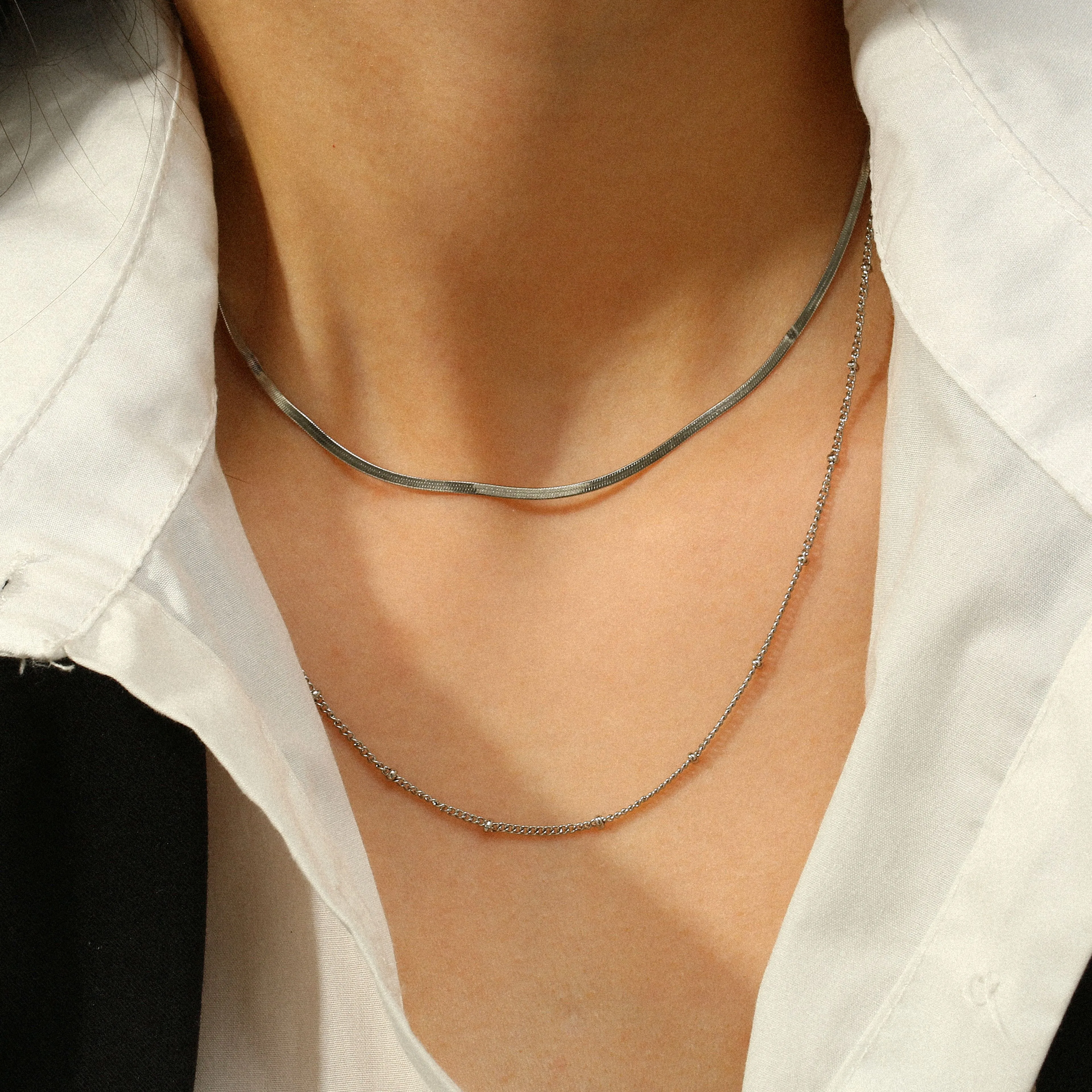Round Modern Style Shiny 304 Stainless Steel Double Layer Necklaces Lobster Trigger Clasp Closure display picture 4