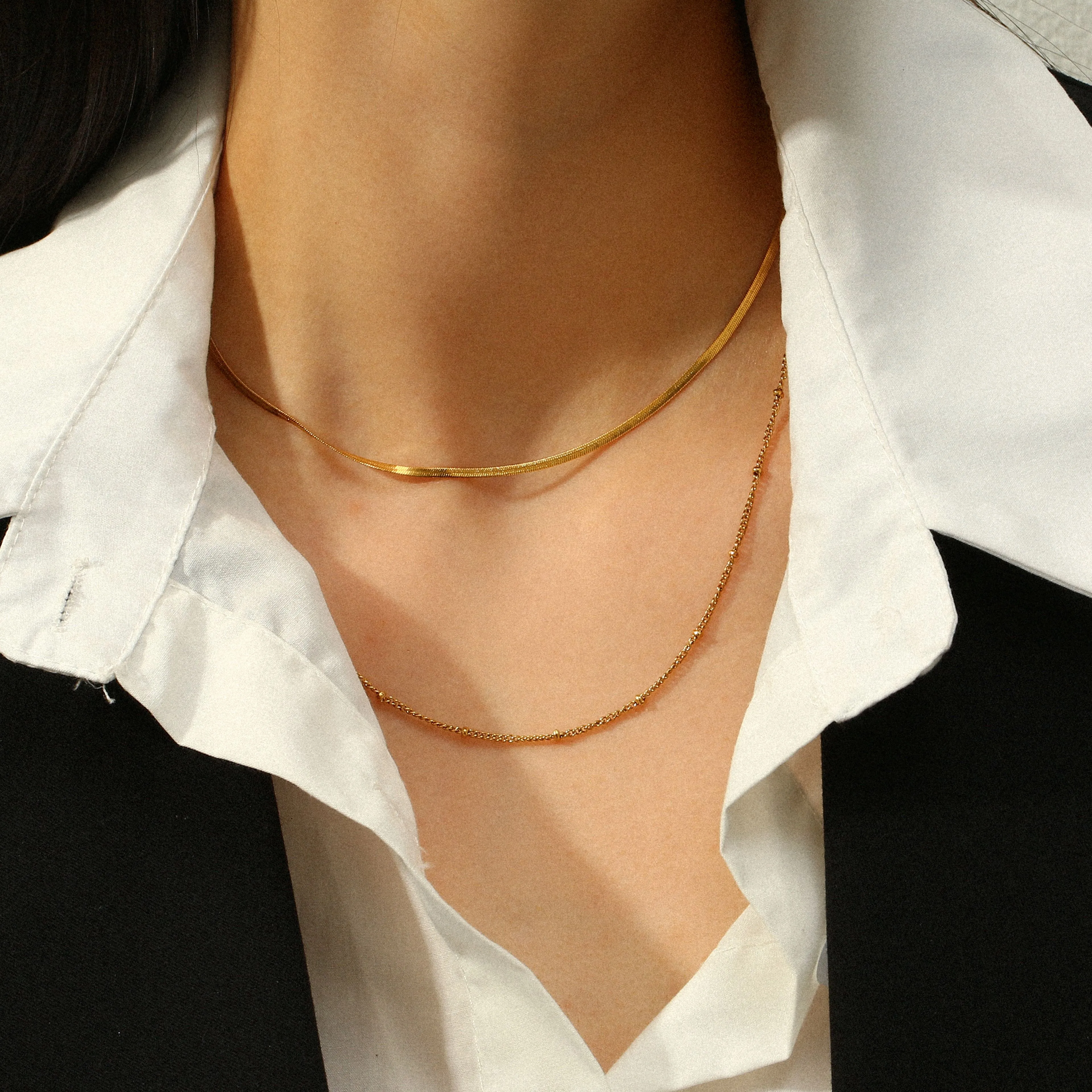 Round Modern Style Shiny 304 Stainless Steel Double Layer Necklaces Lobster Trigger Clasp Closure display picture 6