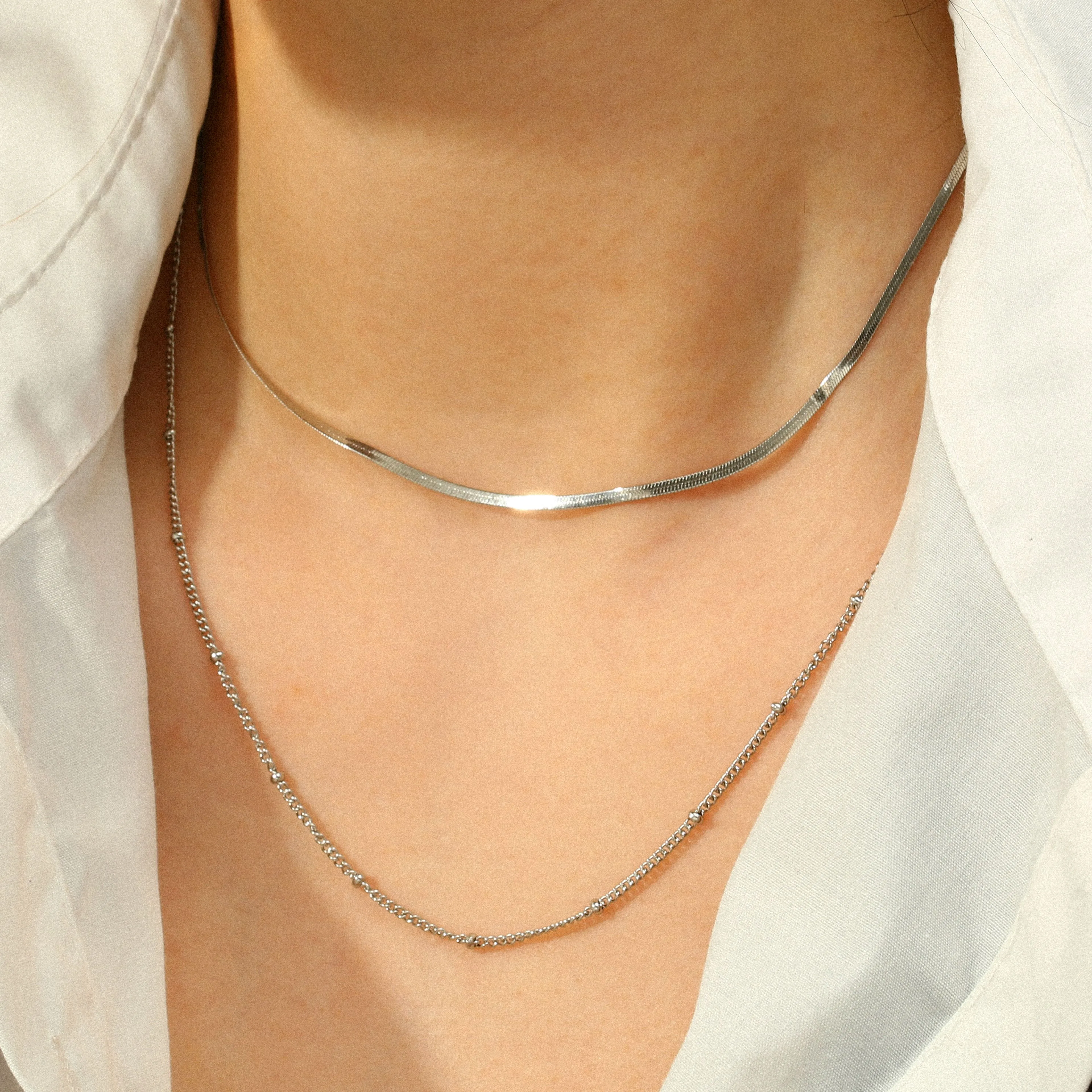 Round Modern Style Shiny 304 Stainless Steel Double Layer Necklaces Lobster Trigger Clasp Closure display picture 5
