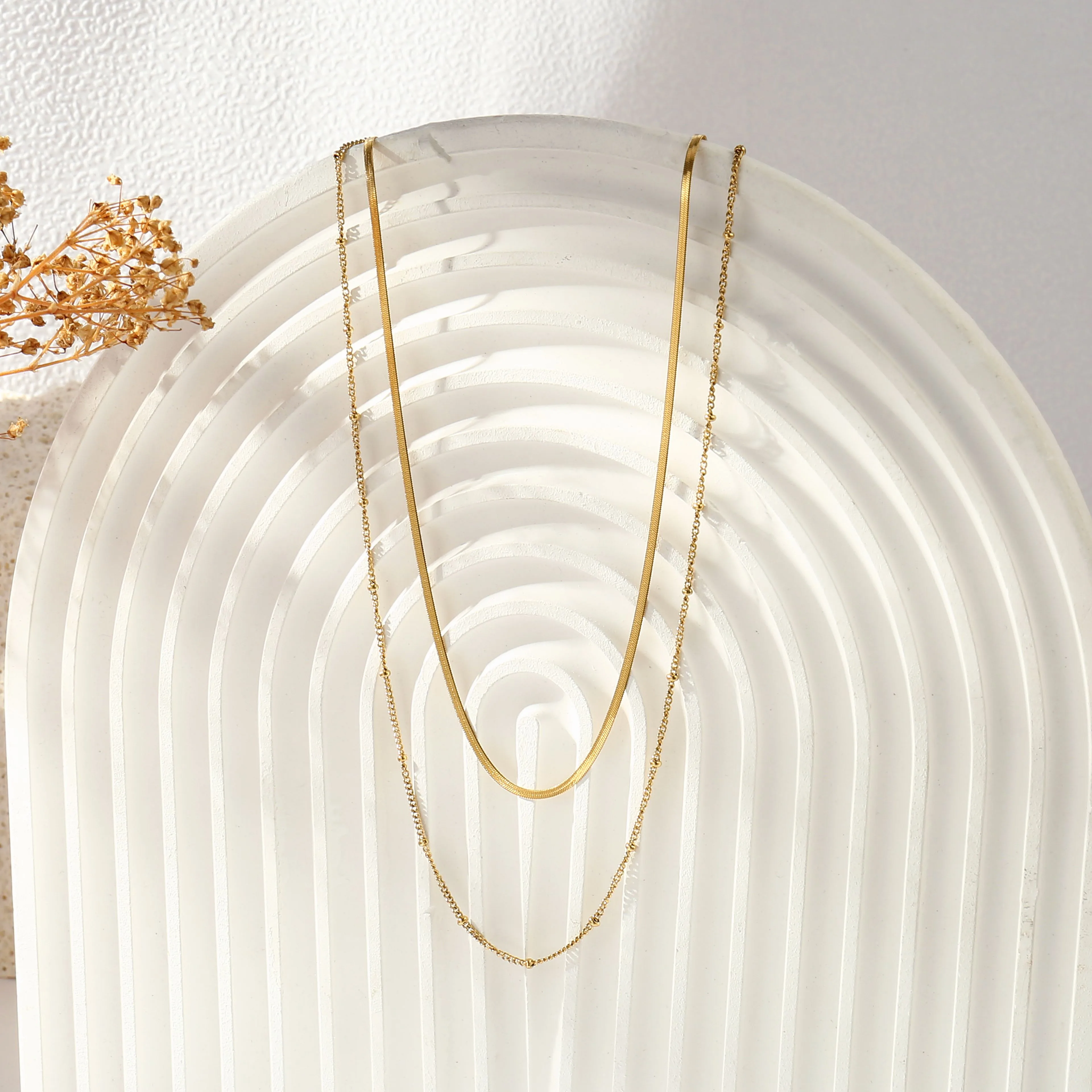 Rond Style Moderne Brillant Acier Inoxydable 304 Colliers Double Couche Fermeture À Boucle De Type Homard display picture 7