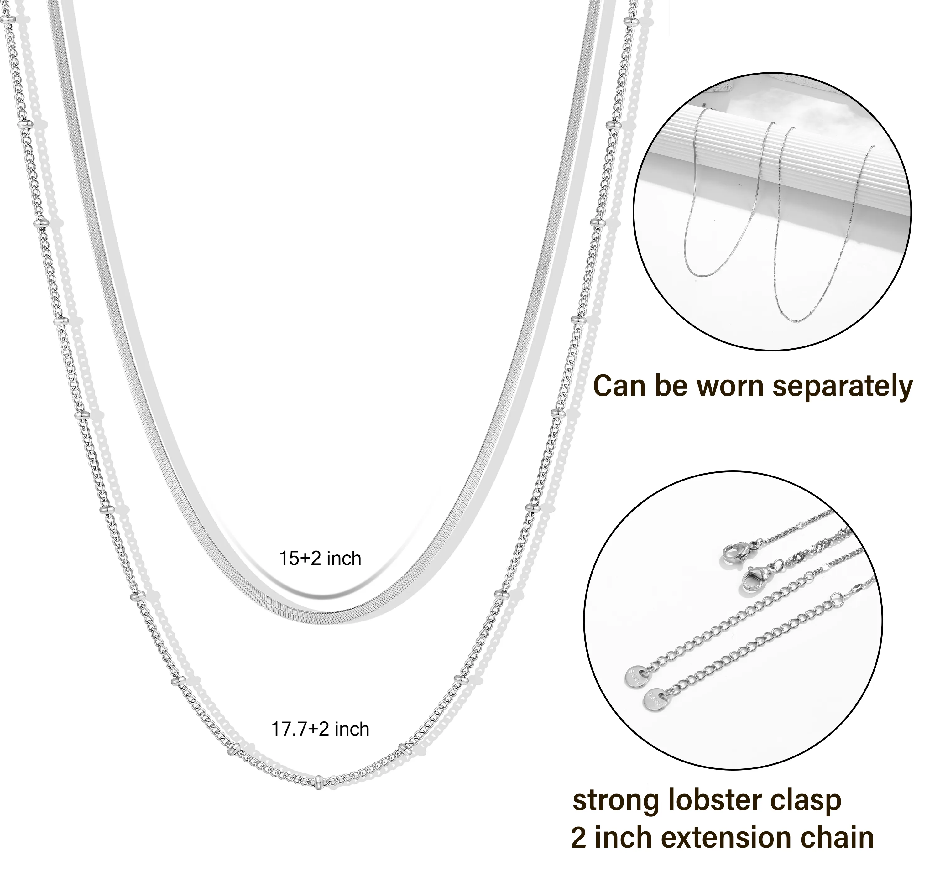 Round Modern Style Shiny 304 Stainless Steel Double Layer Necklaces Lobster Trigger Clasp Closure display picture 2