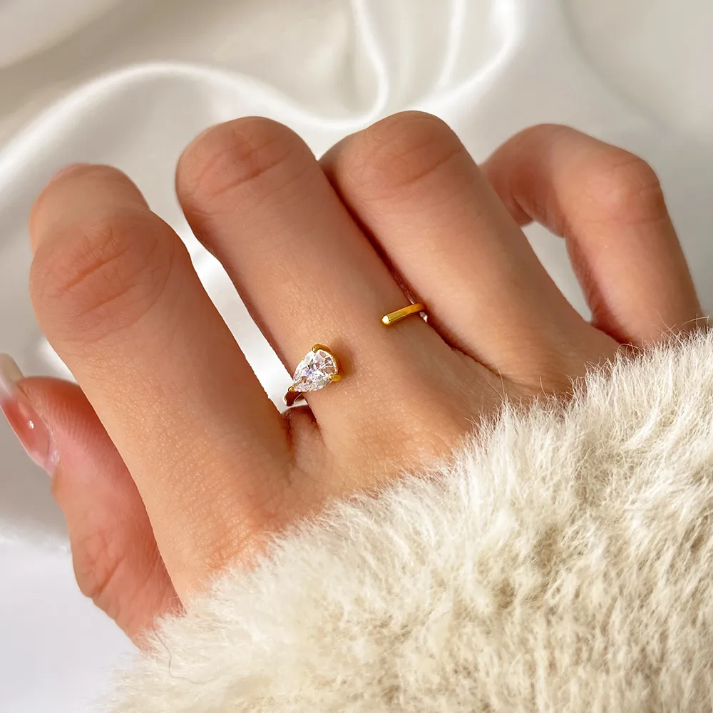 Water Droplets 925 Sterling Silver 18K Gold Plated White Gold Plated Open Rings display picture 6