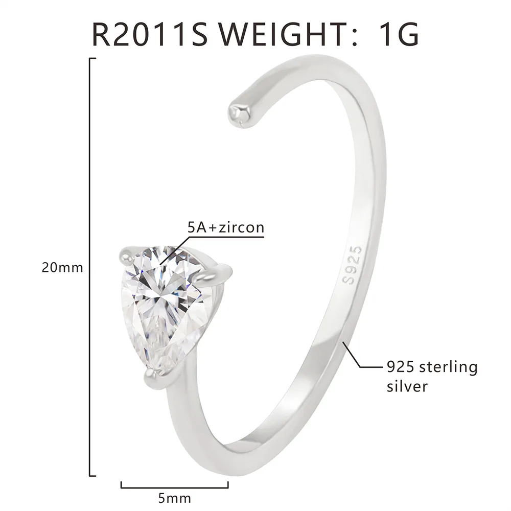 Les Gouttelettes D'Eau Argent Sterling 925 Plaqué Or 18K Or Blanc Plaqué Anneau Ouvert display picture 1