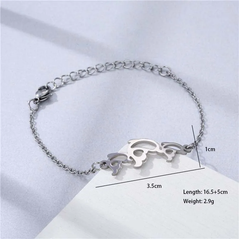 Double Heart Electrocardiogram Heart Shape Cute Hip-Hop Lady 201 Stainless Steel Bracelets In Bulk display picture 7