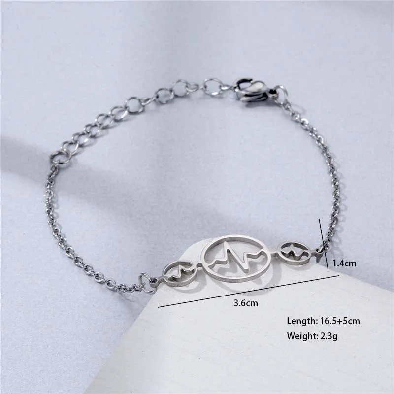 Double Heart Electrocardiogram Heart Shape Cute Hip-Hop Lady 201 Stainless Steel Bracelets In Bulk display picture 4