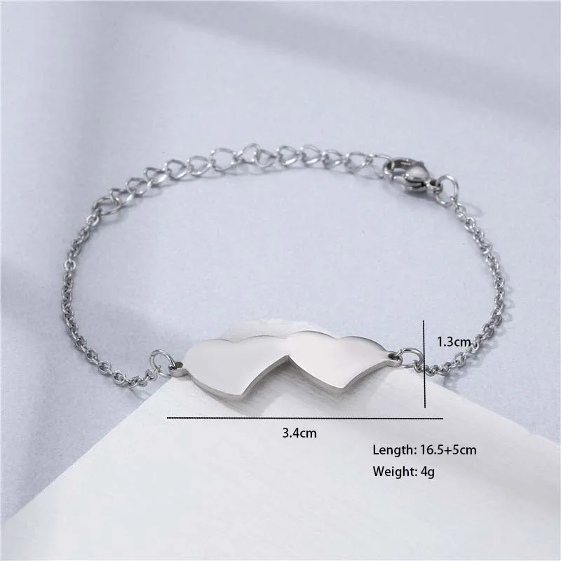 Double Heart Electrocardiogram Heart Shape Cute Hip-Hop Lady 201 Stainless Steel Bracelets In Bulk display picture 3