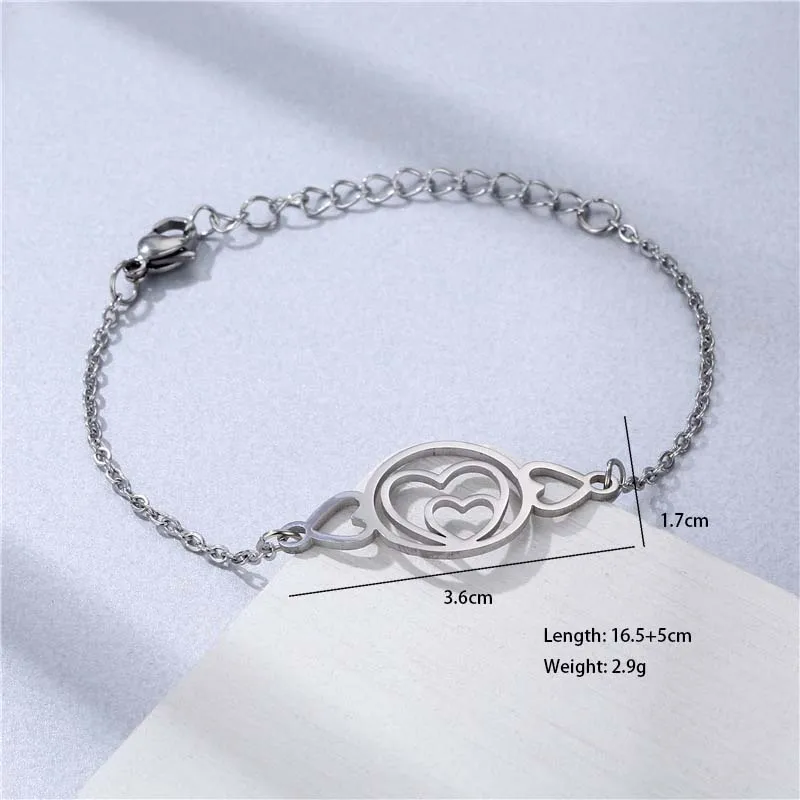 Double Heart Electrocardiogram Heart Shape Cute Hip-Hop Lady 201 Stainless Steel Bracelets In Bulk display picture 8