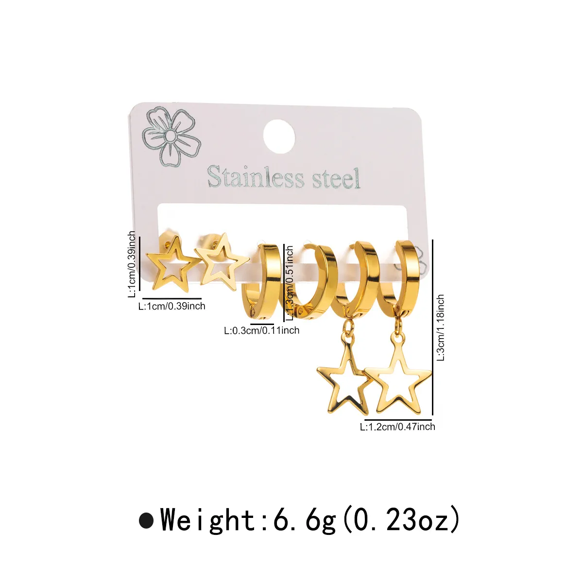 1 Set Star Flower Butterfly Retro Modern Style 304 Stainless Steel Plating Earrings display picture 5