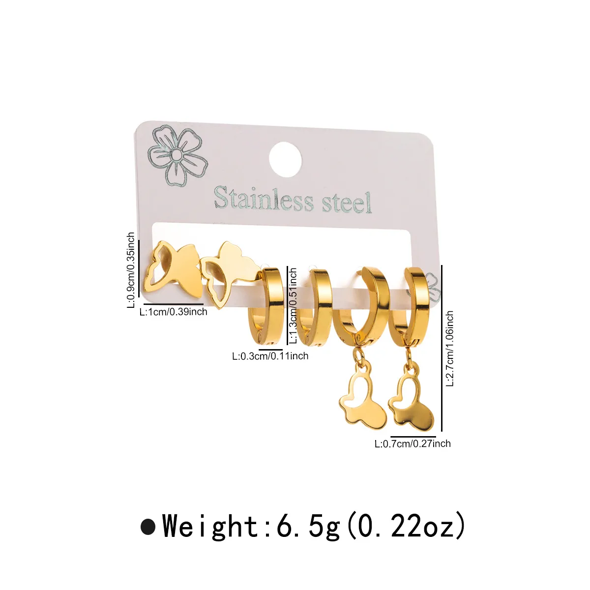 1 Set Star Flower Butterfly Retro Modern Style 304 Stainless Steel Plating Earrings display picture 6