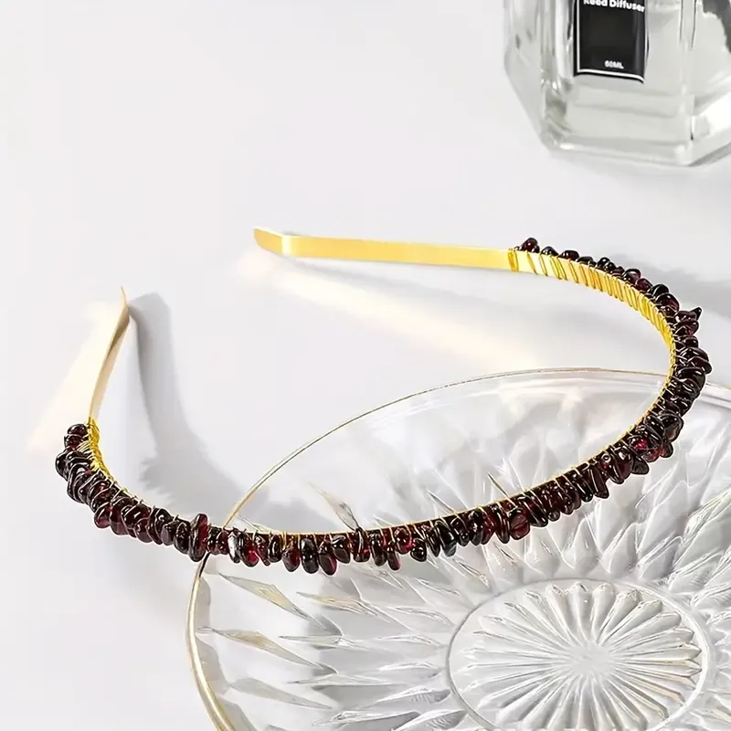 Femmes Couleur Unie Style Ethnique Pastorale Gemme Le Fer Bande De Cheveux display picture 4