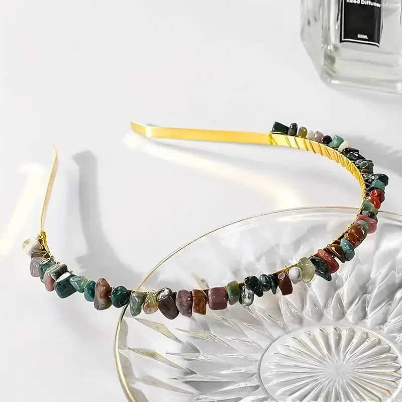 Women's Solid Color Ethnic Style Pastoral Gem Iron Hair Band display picture 7