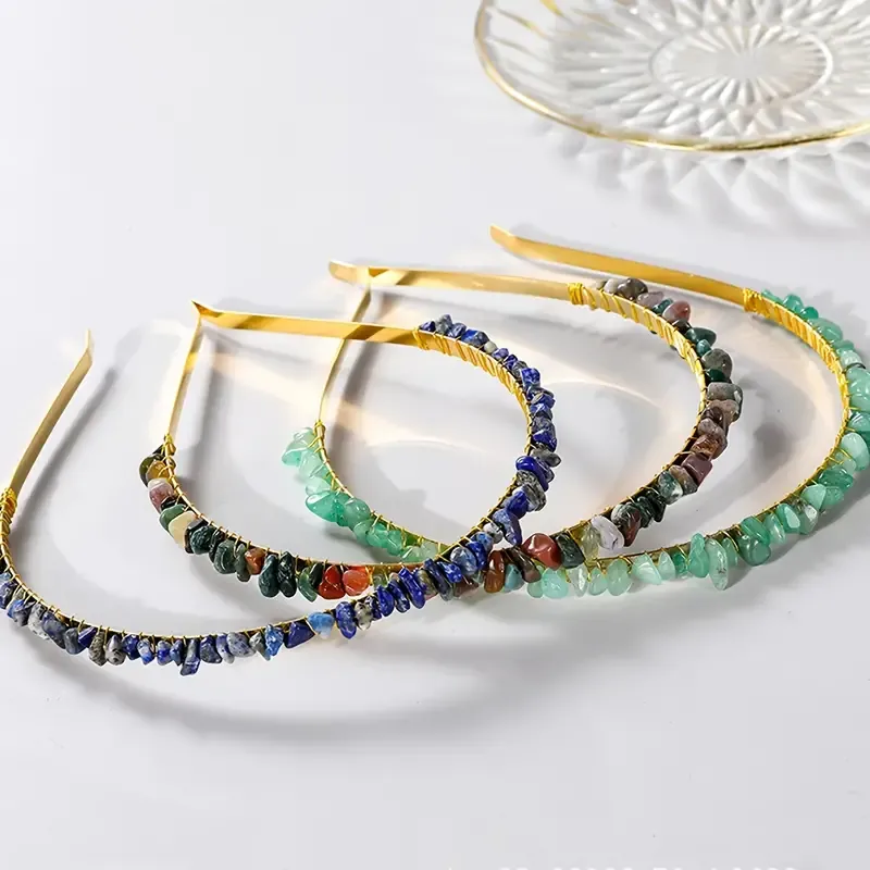 Femmes Couleur Unie Style Ethnique Pastorale Gemme Le Fer Bande De Cheveux display picture 11