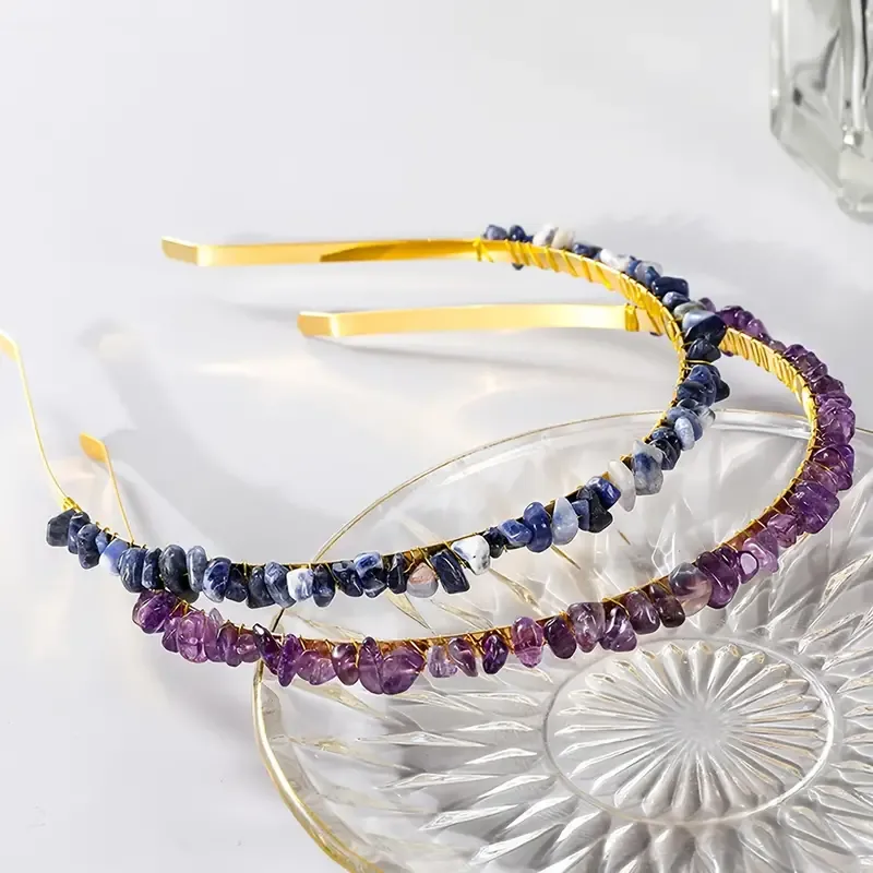 Femmes Couleur Unie Style Ethnique Pastorale Gemme Le Fer Bande De Cheveux display picture 24