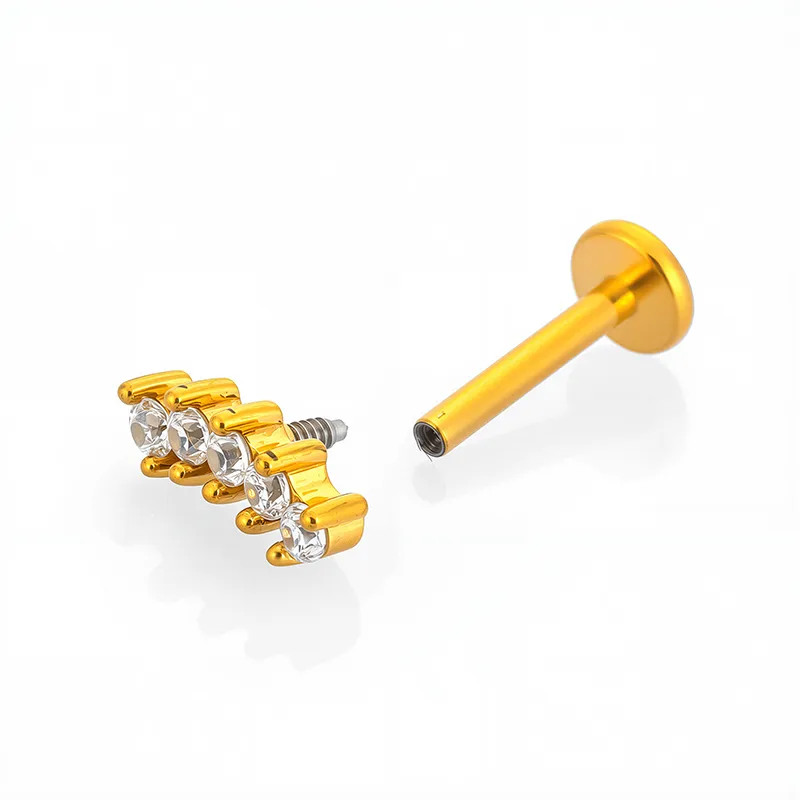 1 Piece 316L Stainless Steel  Nordic Style Punk Simple Style Star Moon Leaves Zircon 18K Gold Plated Polishing Plating Hollow Out Lip Rings Ear Cartilage Rings & Studs Nose Rings & Studs display picture 4