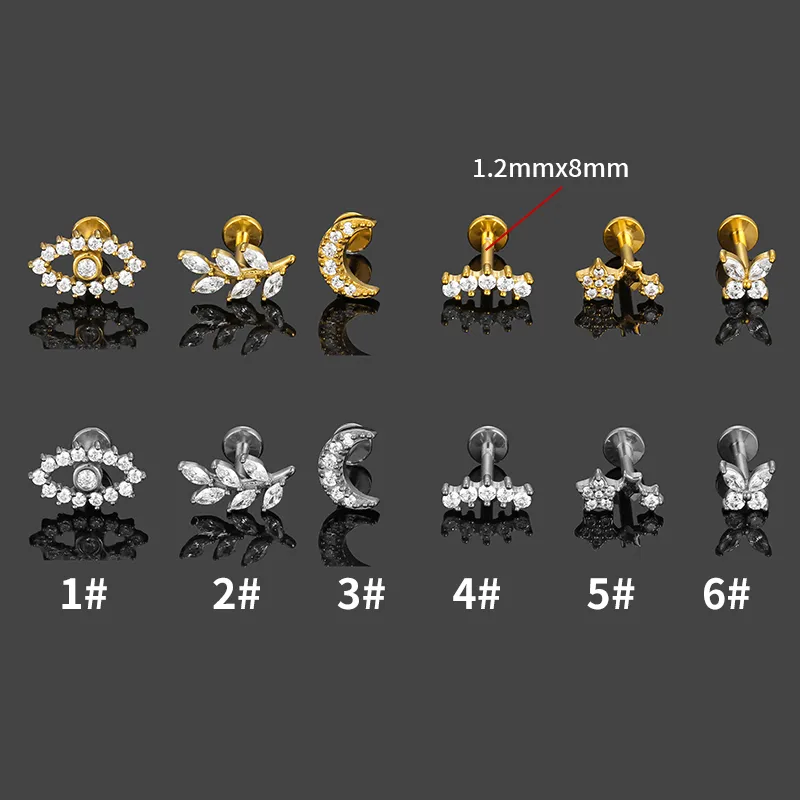 1 Piece 316L Stainless Steel  Nordic Style Punk Simple Style Star Moon Leaves Zircon 18K Gold Plated Polishing Plating Hollow Out Lip Rings Ear Cartilage Rings & Studs Nose Rings & Studs display picture 2