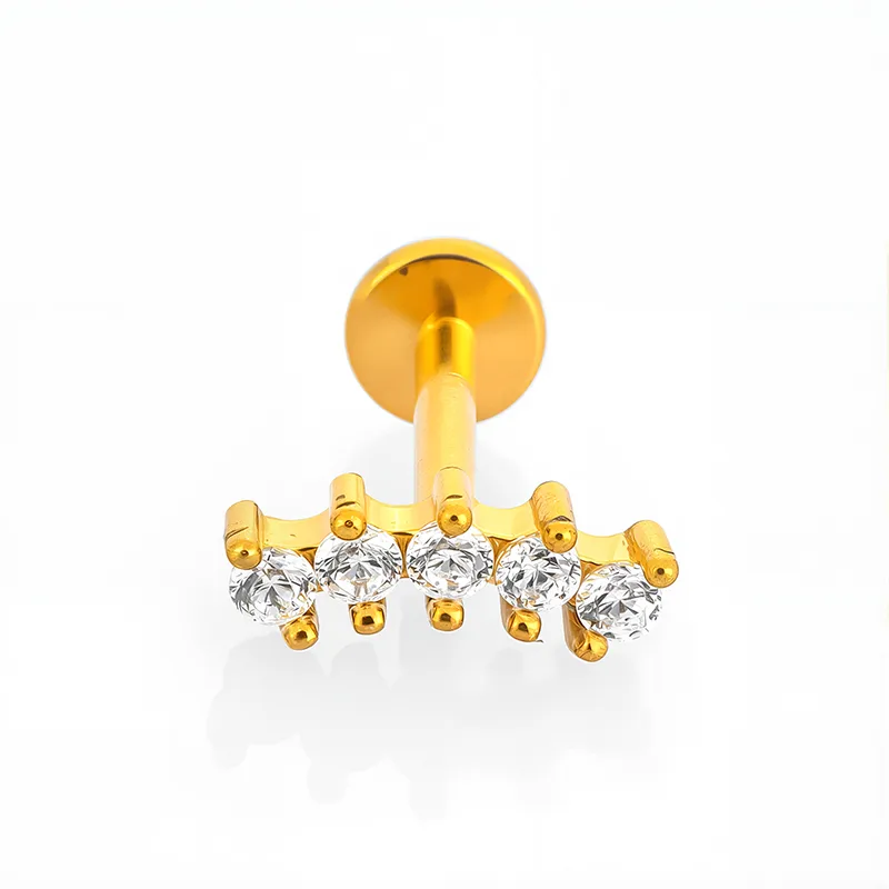 1 Piece 316L Stainless Steel  Nordic Style Punk Simple Style Star Moon Leaves Zircon 18K Gold Plated Polishing Plating Hollow Out Lip Rings Ear Cartilage Rings & Studs Nose Rings & Studs display picture 5
