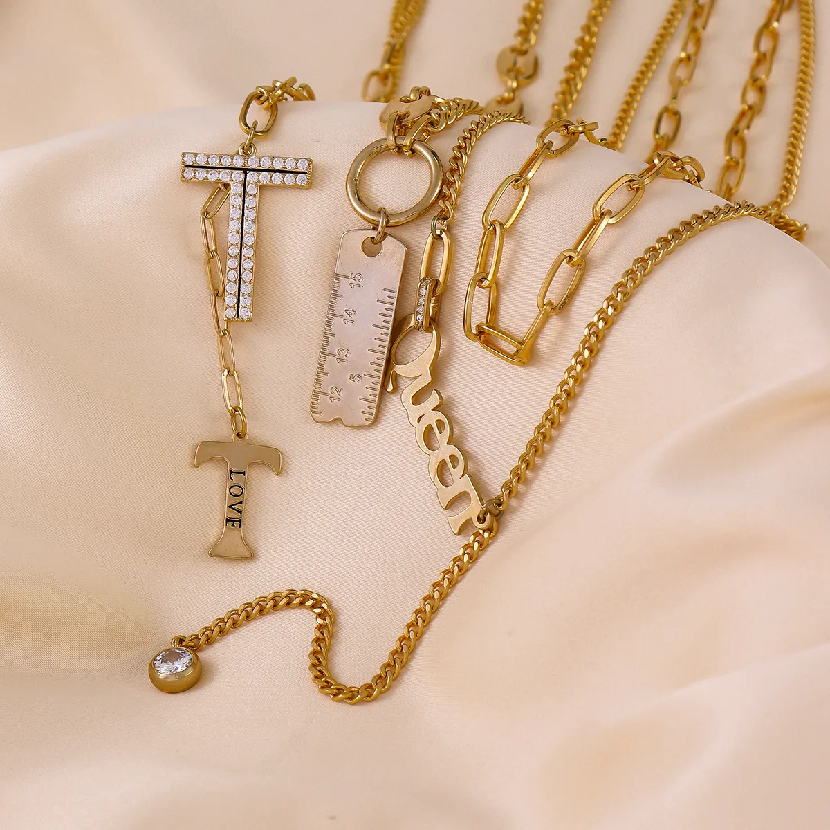 Geometric Cross Vocabulary Words/Name Original Design Luxurious Shiny Copper Pendant Necklace Lobster Trigger Clasp Closure display picture 4