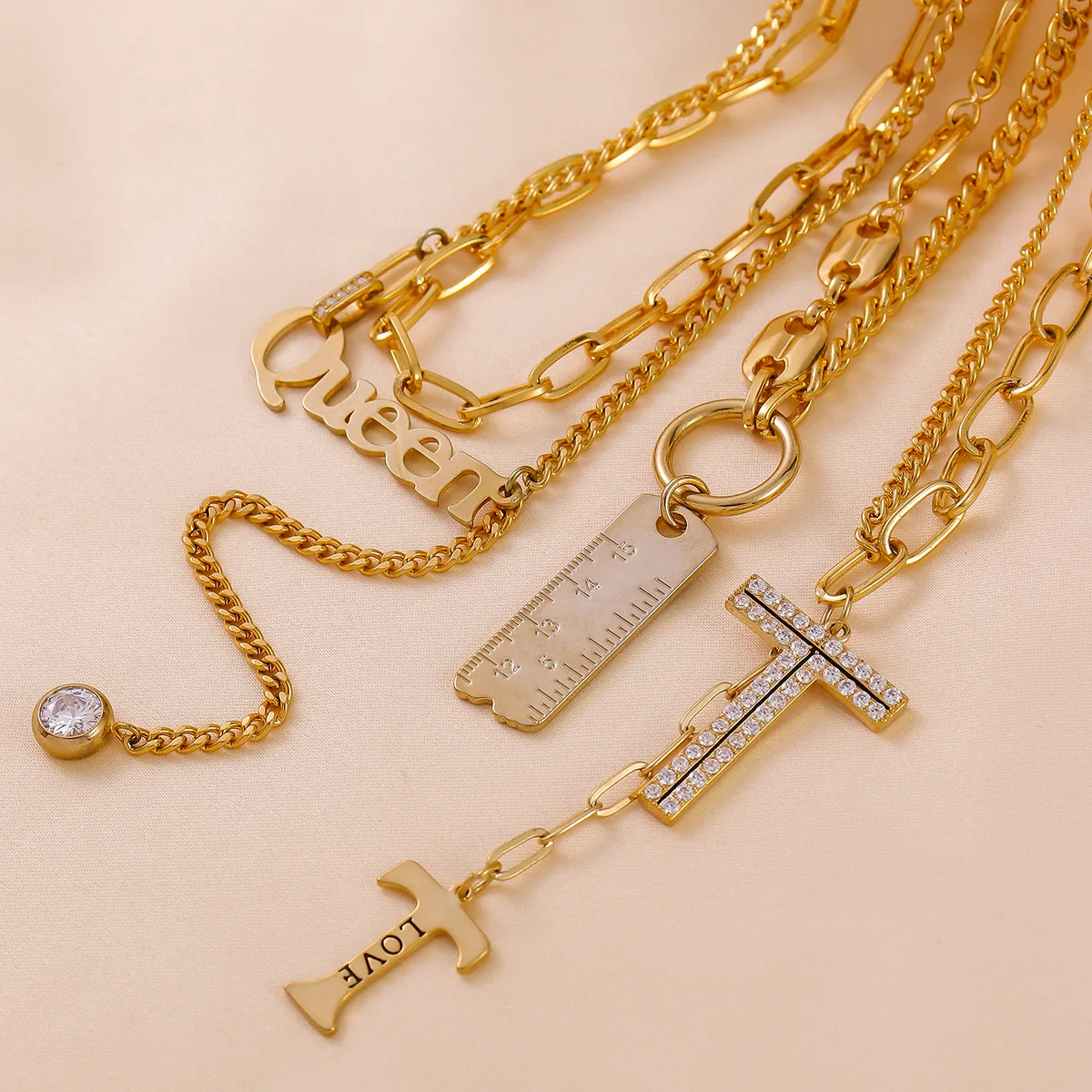 Geometric Cross Vocabulary Words/Name Original Design Luxurious Shiny Copper Pendant Necklace Lobster Trigger Clasp Closure display picture 6