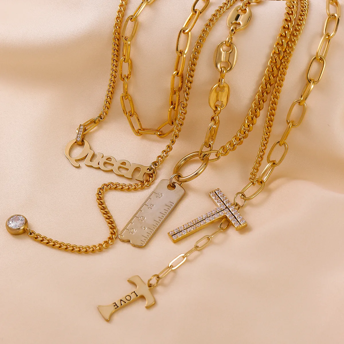 Geometric Cross Vocabulary Words/Name Original Design Luxurious Shiny Copper Pendant Necklace Lobster Trigger Clasp Closure display picture 5