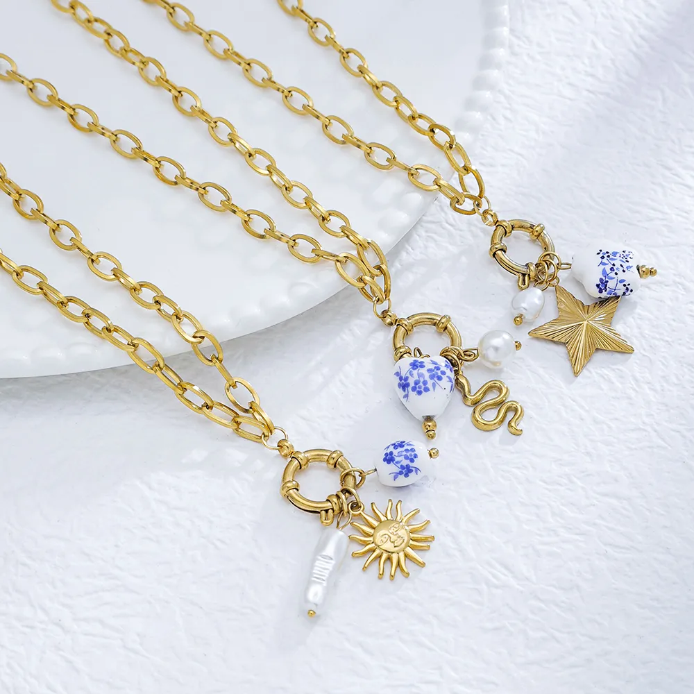 Pentagrama Geométrico Forma De Corazón Retro Señora Bohemio Acero Inoxidable 304 Collar Colgante Cierre Con Gatillo De Langosta display picture 6