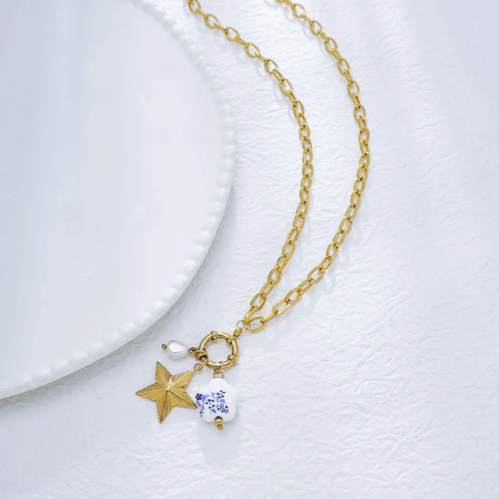 Pentagrama Geométrico Forma De Corazón Retro Señora Bohemio Acero Inoxidable 304 Collar Colgante Cierre Con Gatillo De Langosta display picture 3