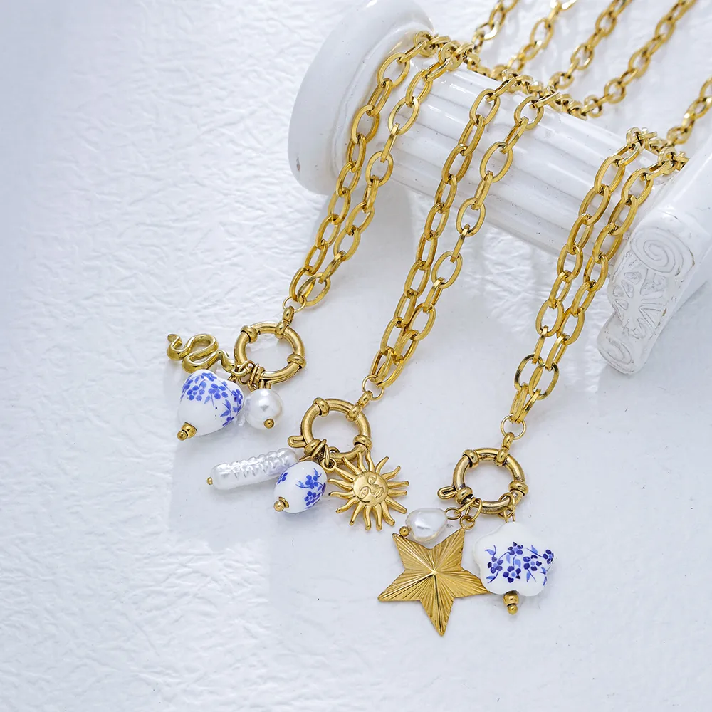 Pentagram Geometric Heart Shape Retro Lady Bohemian 304 Stainless Steel Pendant Necklace Lobster Trigger Clasp Closure display picture 5