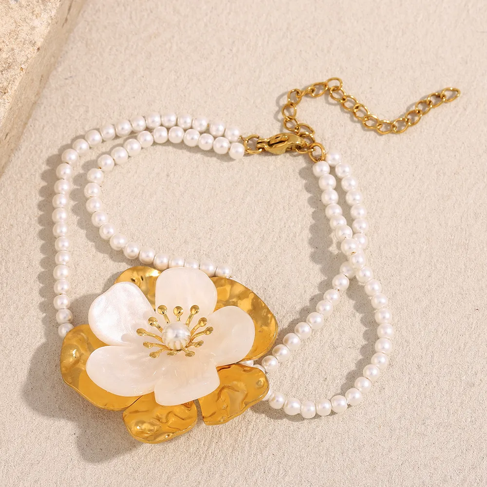 Fleur Élégant Mignon Acier Inoxydable 304 Perle D'Imitation Bracelets De Gros display picture 1