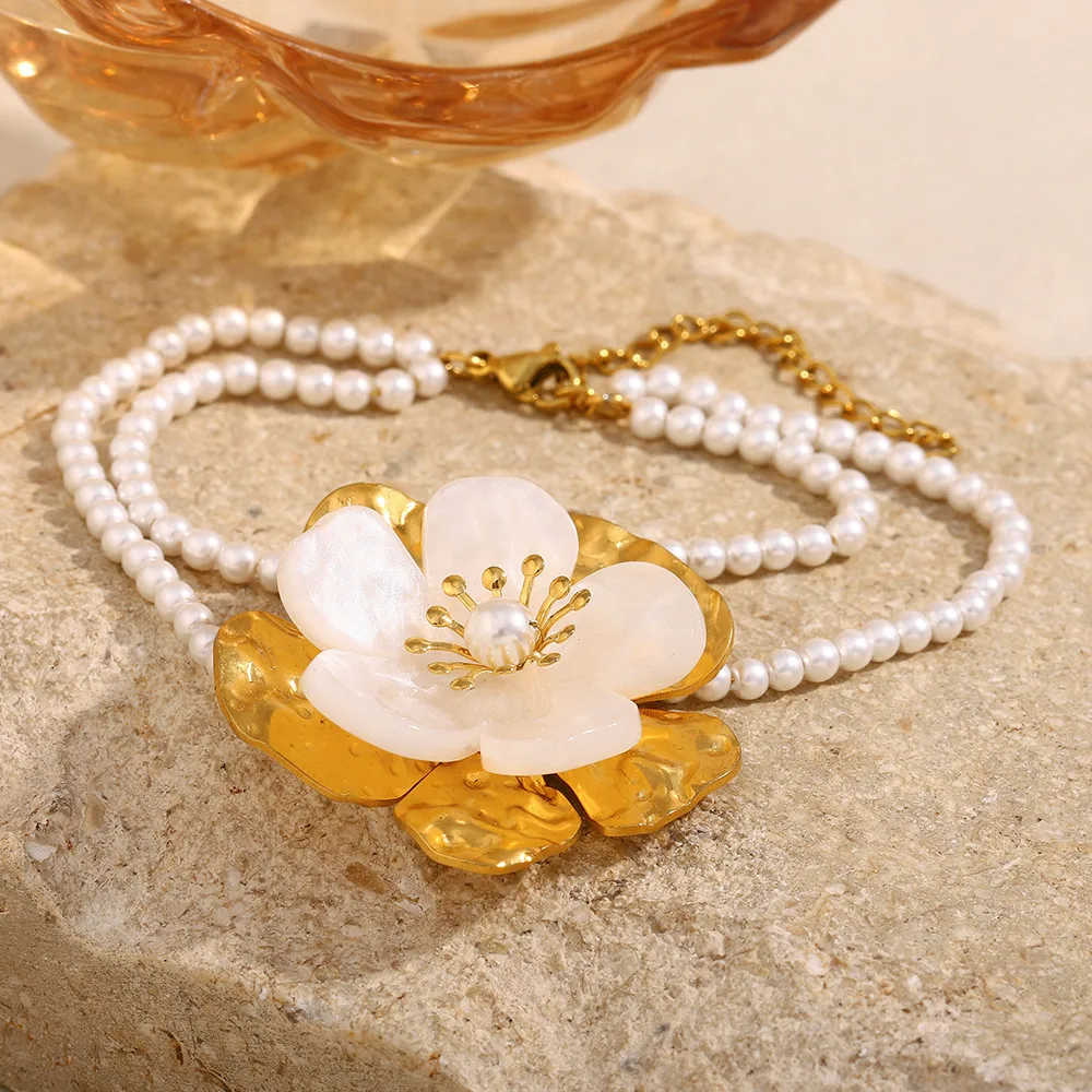 Fleur Élégant Mignon Acier Inoxydable 304 Perle D'Imitation Bracelets De Gros display picture 5