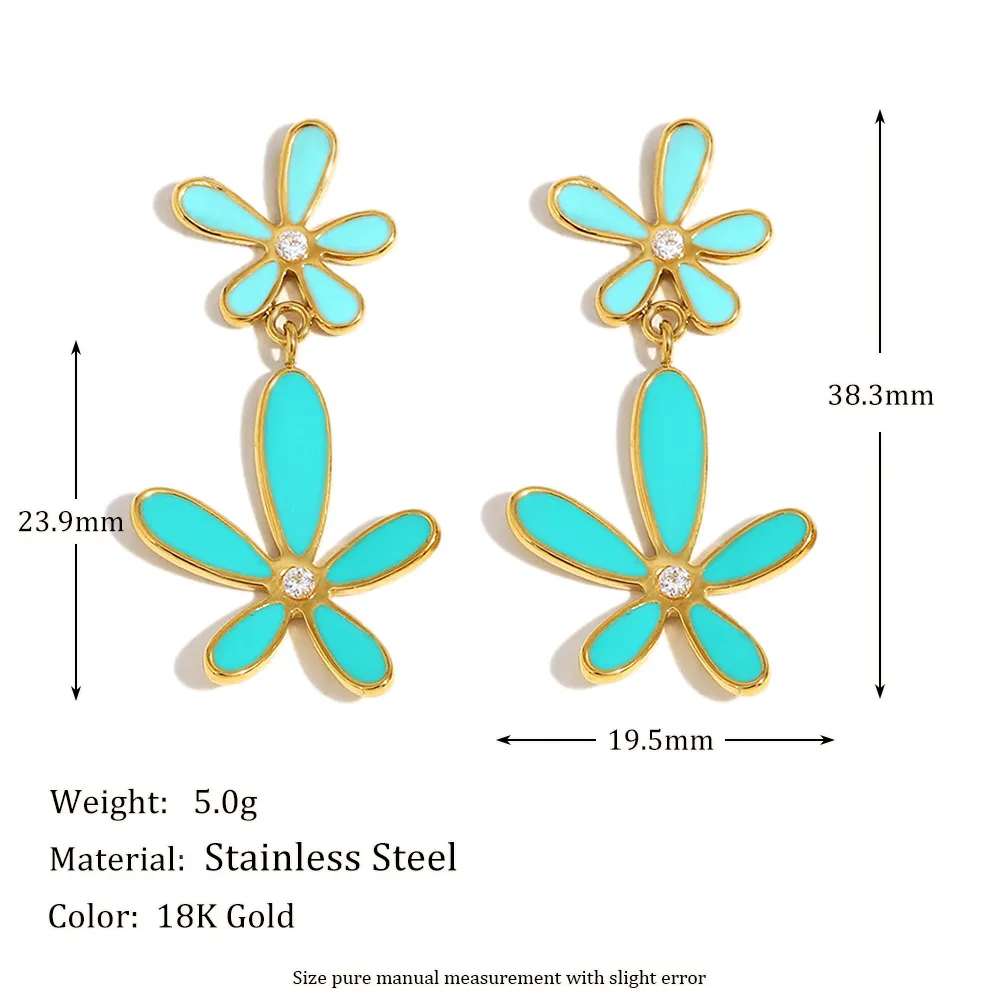 1 Par Flor Clásico Estilo Vintage Vacaciones Acero Inoxidable 304 Enchapado Pendientes De Gota display picture 2