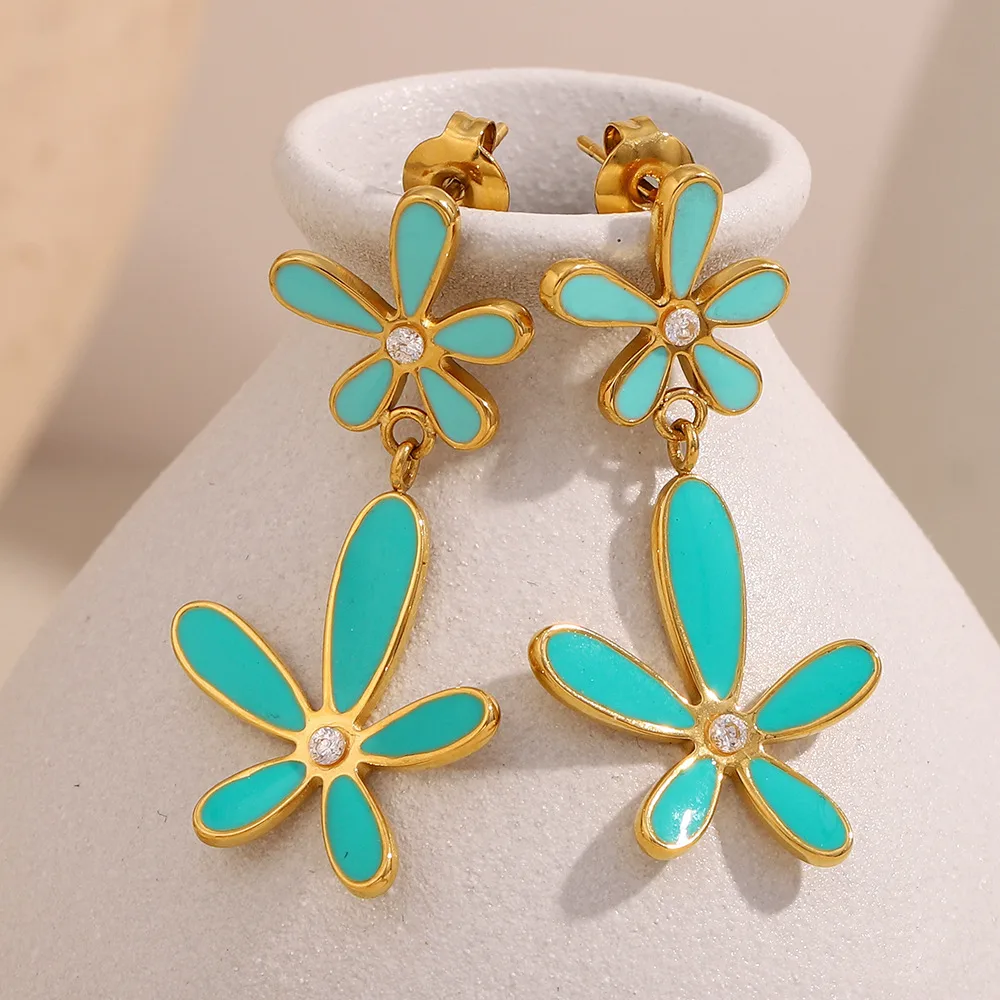 1 Par Flor Clásico Estilo Vintage Vacaciones Acero Inoxidable 304 Enchapado Pendientes De Gota display picture 4