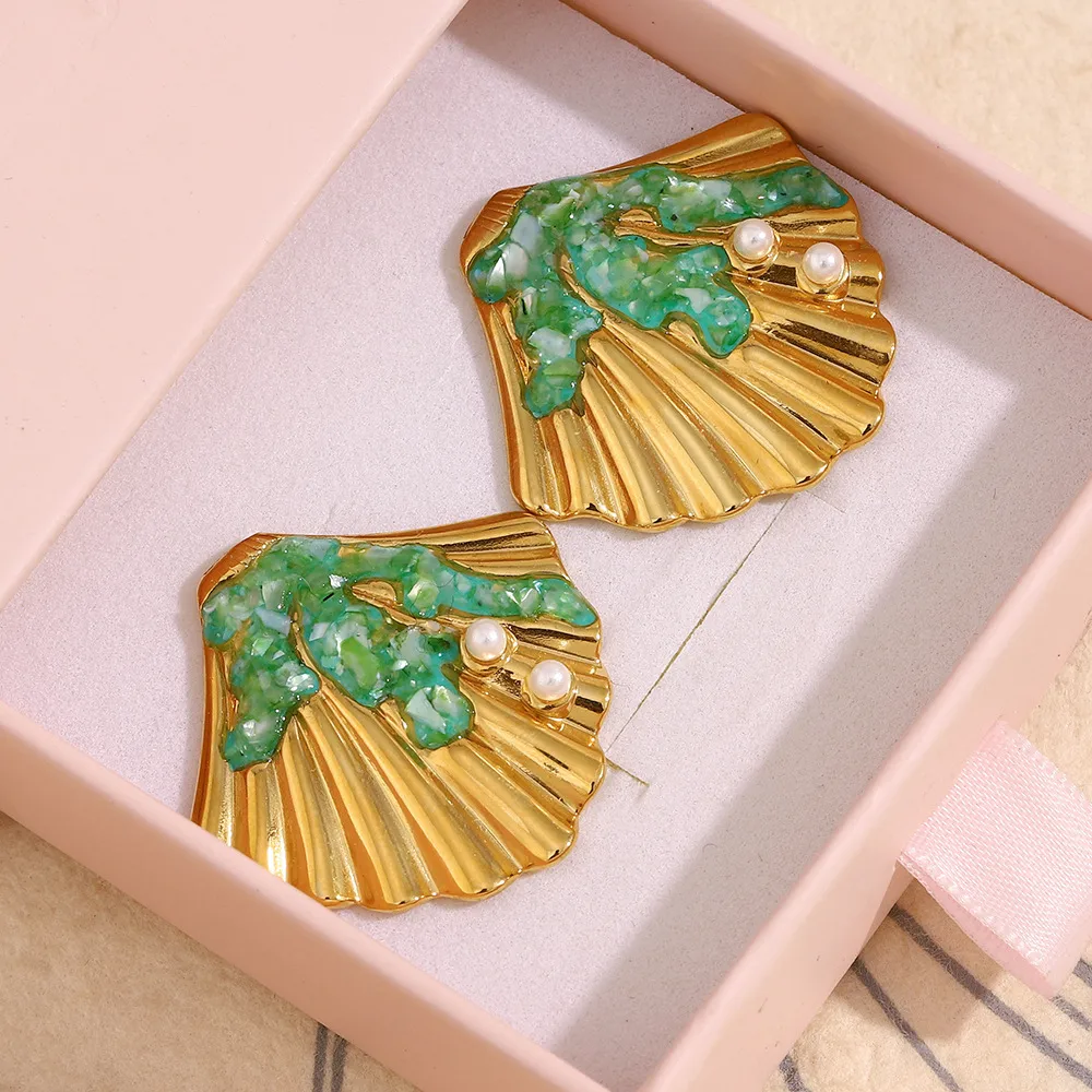 1 Paire Coquille Style Moderne Brillant Acier Inoxydable 304 Placage Boucles D'Oreilles display picture 3