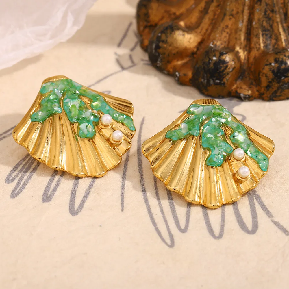 1 Paire Coquille Style Moderne Brillant Acier Inoxydable 304 Placage Boucles D'Oreilles display picture 4