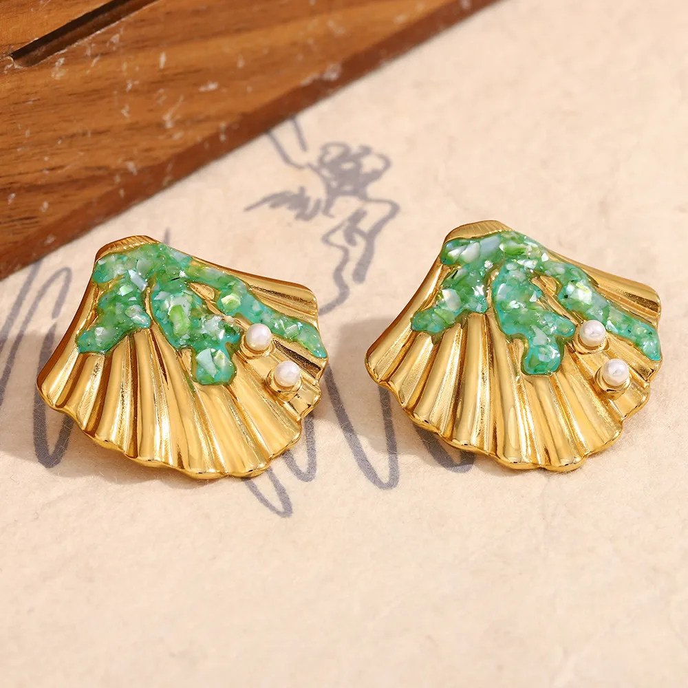 1 Pair Shell Modern Style Shiny 304 Stainless Steel Plating Ear Studs display picture 5