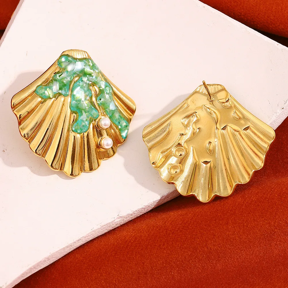 1 Paire Coquille Style Moderne Brillant Acier Inoxydable 304 Placage Boucles D'Oreilles display picture 6